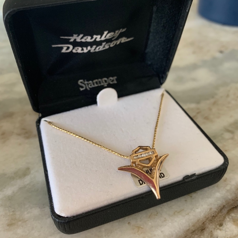 Harley Davidson 14k gold and diamond necklace